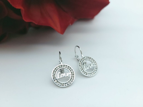 Glitzer Love Motiv Creolen Edelstahl Ohrringe